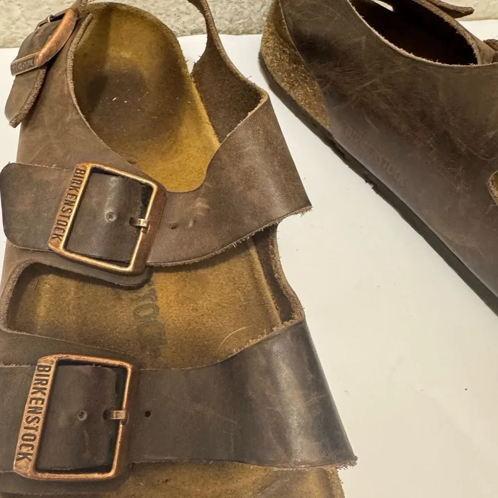 Birkenstock Dark Brown MILANO unisex SANDAL,HABANA,42 (US MENS 9 US WOMENS 11)